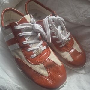 Michael Kors Orange and Cream Leather-Trim Sneakers